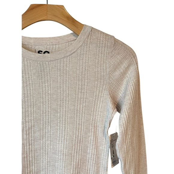 SO Henley Top Large 10/12 Beige Ribbed Long Sleeve Shirt NWT - Picture 3 of 9